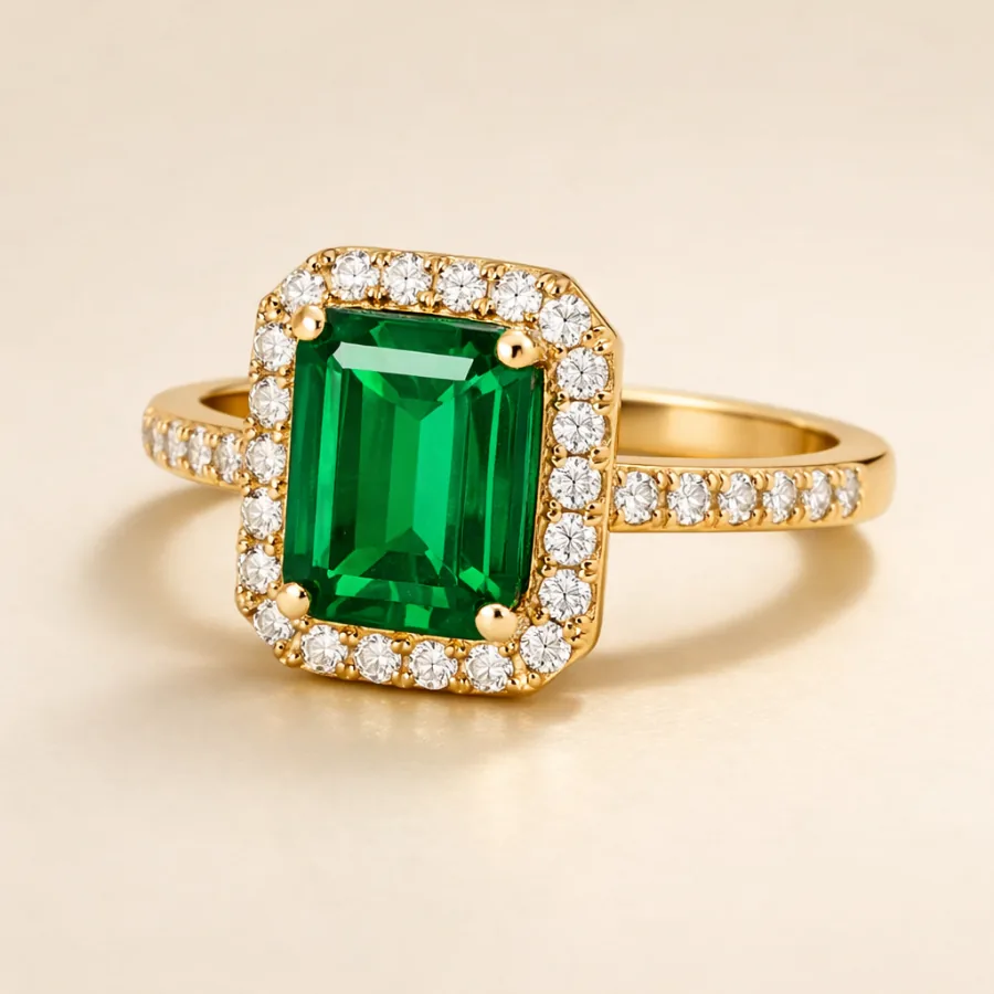 Emerald Halo Ring